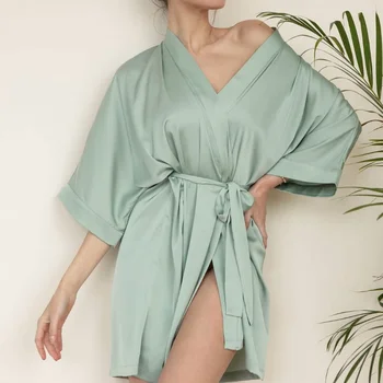 BeeHouse Új szatén kardigán csipke laza, kényelmes pizsama rövid haza szolgáltatás szexi női hálóruha pijama feminino tops2021