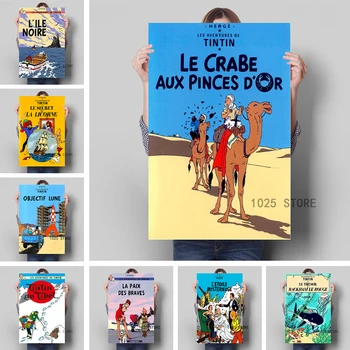 Francia Képregények Tintin Pop Art Rakéta Kaland, Plakát, Kép, Vászon Nyomtatás Modern Otthon gyerekszoba Dekoráció Festés