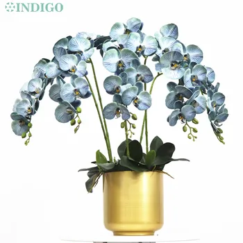 3D-s Kék Lepke Orchidea (100CM) Igazi Kapcsolatot Szilikon Pamut lakodalom Mesterséges Virág Dekoráció Rendezvény Dekoráció - INDIGÓ