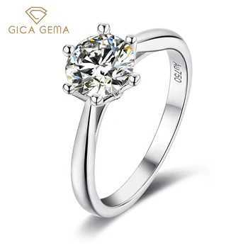 GICA GEMA Luxus Női Kerek Gyűrű A Nők 100% Valódi 925 Sterling Ezüst Eljegyzési Moissanite Gyémánt Finom Ékszerek