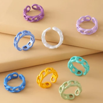 Divat Geometriai Színes Lánc Design Gyűrű A Nők, Lányok, Cukorka Színű Fém Kézzel Festett Gyűrűk Ajándékok, Ékszerek