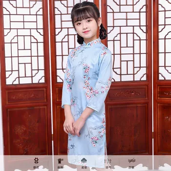 2021 Új Évet Lányok Kínai Virágos Qipao Cheongsam Ruha 4-14 Év