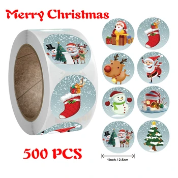 500pcs/roll Kerek Boldog Karácsonyt, Mikulás Matricák Pecsét Címkék Boríték, Kártya Ajándék Csomag Scrapbooking Fesztivál, Dekoráció
