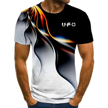 Új alkalmi UFO láng férfi póló 3D nyomtatás divat kerek nyakú, rövid ujjú, laza lélegző sport futó túlméretezett póló
