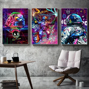 Űrhajós Tér Álmodik Csillagok, Vászon Festmény Graffiti, Poszterek, Nyomatok, Wall Art Képek Nappali lakberendezés
