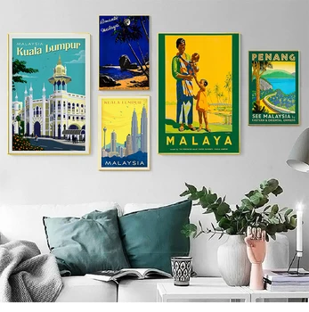 Látogasson El Malajziai Penang Strand Kuala Lumpur Utazási Vászon Festmények, Régi Fal Kraft Plakátok Bevont Fal Matricák Lakberendezés Ajándék