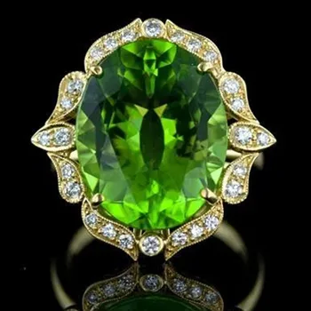 Gyönyörű Peridot CZ Gyűrűk Nők Esküvői Eljegyzési Kiegészítők Esztétikai Virág Design, Egyedi 18k Arany Női Gyűrű Ékszer