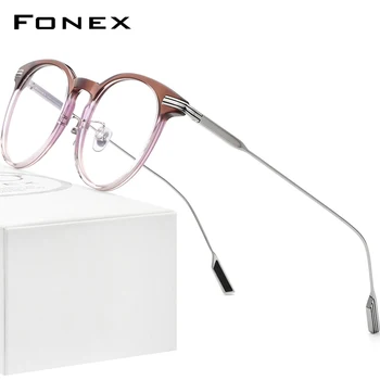 FONEX-Acetát Titán Szemüveg Keret Férfiak 2022 Vintage Retro Kerek Szemüveget a Nők Optikai Látvány Szemüveg F85682
