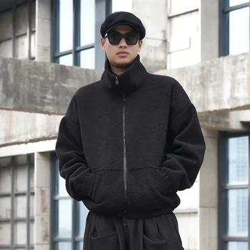 Férfi őszi-téli új bárány haja sötét, fekete divat trend város ifjúsági szabadidő kabát bő kabát