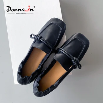 Donna-2021-ben Őszi Új cipőt, a Nők Valódi Luxus Bőr Divat Fodor Elegáns Mary Janes Szögletes orr Lapos Cipő Femal