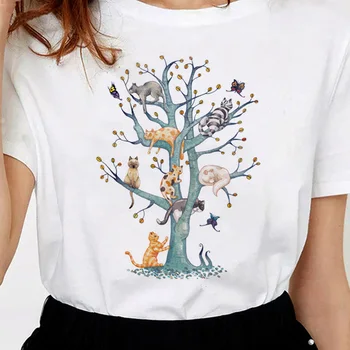 A nő vicces, aranyos macska póló koreai stílus ulzzang póló női grafikus alkalmi esztétikai felső póló női