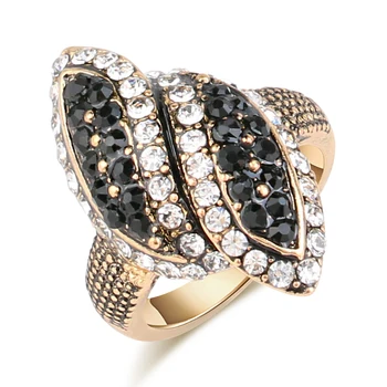 Nagykereskedelmi Vintage Black Crystal Nagy Jegygyűrűt A Nők Antik Arany Színű Hullám Gyűrű Divat Ékszerek Ingyenes Szállítás
