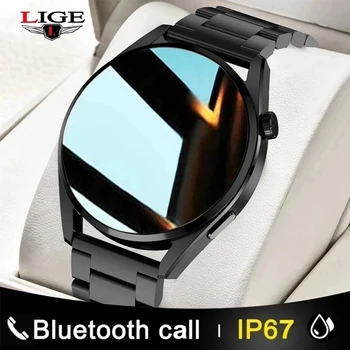 LIGE 2021 Új Intelligens Karóra Férfi Bluetooth Hívás Teljes érintőképernyő Vízálló Férfi Smartwatch Android iOS-Sport, Fitness Óra
