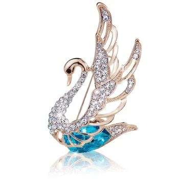 Blue swan jelvény bross ékszerek Fém, Kristály Gyémánt Hattyú Csokor Öltöny kabát tartozékok gallér pin dekoráció, Ünnepi ajándék
