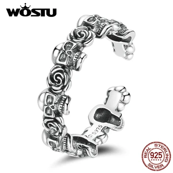 WOSTU Állítható Hiteles Sötét stílus Rose Koponya Csontok Nyitott Méret Gyűrűk A Nők, Női Ékszerek Eredeti CTR218