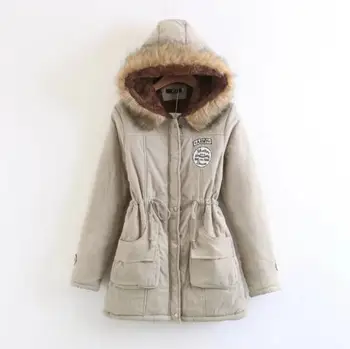 Télikabát női téli kabát, hosszú pamut alkalmi prémes kapucnis kabát női vastag, meleg téli zubbonyok női kabát 2019