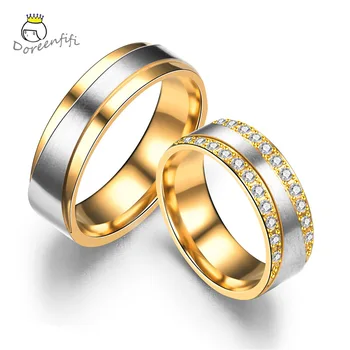 Arany Színű 316LStainless Acél Gyűrű Női Férfi Titánium Eljegyzési, Esküvői Szerelmeseinek Pár Gyűrű Méret 6 8 9 10 11 12 13 Anillo