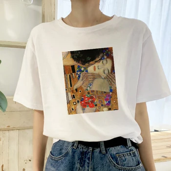 Divat lady t-shirt A Csók Gustav Klimt nyomtatás póló nyári új kapucnis Harajuku túlméretes laza női alkalmi felső