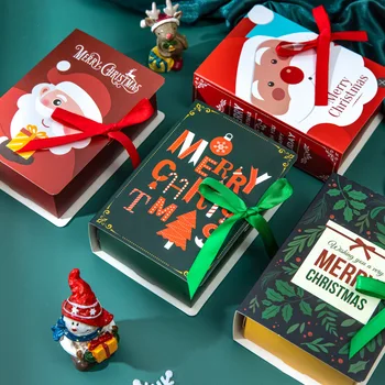 4DB Karácsonyi Doboz Ajándék Csomagolás, Könyv Alakú Mikulás Cukorka, Csoki, Süti, díszdobozban Navidad Fél Karácsonyi Dekoráció