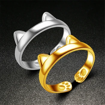 Új macska hölgy állítható ujját, esküvői gyűrű, arany ötvözet osztott gyűrű varázsa ékszer ajándék aranyos ékszerek
