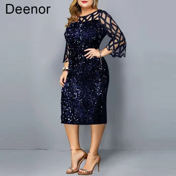Deenor Plus Size Személyre szabott Sequin Design Női Nyári Ruha Estélyi Ruha Elegáns Divat Office Lady Ruha Csepp Szállítás