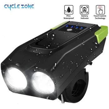 LED Kerékpár Lámpa Újratölthető Szuper Fényes IPX6 Vízálló Kerékpár Kiegészítők Horn Hangszóró 4000mAh 360*2 Lumen Fény Lámpa