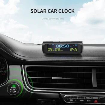 Napelemes Autó Óra Külső Hőmérővel Vezetési Idő Emlékeztető Automatikus Váltás Nem Kábelezés Nagy Pontosságú LCD Digitális Óra