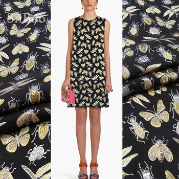 Európai luxus pillangó rovar, bronz, fekete metál jacquard szövet tavaszi ruha ruha tela metálica tissus SP5988