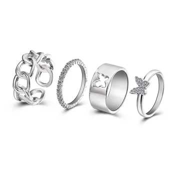 Divatos Pillangó Gyűrű A Nők, mind a Férfiak Geometriai Üreges Ki 4 részes Gyűrű Szett Eljegyzési Barátság Divat Gyűrű Ékszer