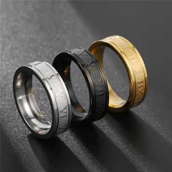 Magas minőség, 6 mm-es 316L Rozsdamentes Acél jegygyűrű, Gyűrű, Római Számok Arany, Fekete Menő Punk Gyűrű a Férfiak a Nők a Divat Ékszer