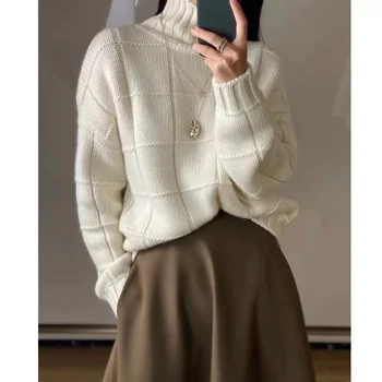 100% tiszta gyapjú garbós női pulóver pulóver, alkalmi, laza, hosszú ujjú kötött új kabátot kasmír pulóver otthon, stílus, S-XXL