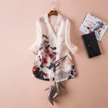 Könnyű Nyomtatott Rózsaszín Női Nyári Blézer Új Design 2021 Hosszú Zseb Fél Ujjú Elegáns Office Lady Outwear Kabátok, Felsők