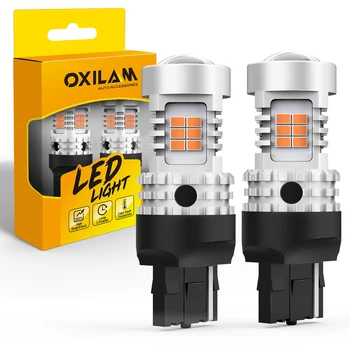 OXILAM 2x T20 7440 sárga LED lámpa Izzó 1156 BAU15S LED Sárga SMD 3020 Autó Jel Lámpák P21W BA15S Canbus LED Világítás 12V