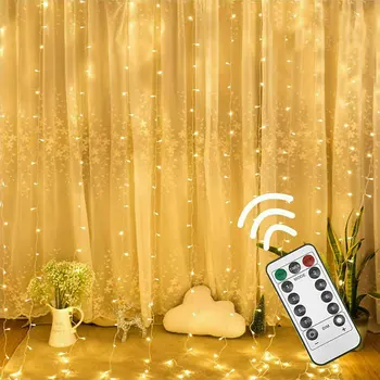 LED String Fények, Karácsonyi Dekoráció Távirányító USB Esküvői Garland Függöny Lámpa Ünnep Hálószoba Izzó Kerti Tündér
