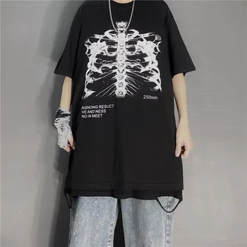 Sötét Koponya Csontok Szív, Tüdő Nyomtatás Vicces Koponya T-ing Női Punk Top Nyári Rövid Ujjú Streetwear póló