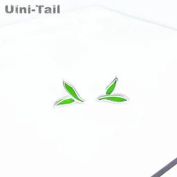 Uini Farok 2019 új tőzsdei 925 sterling ezüst egyszerű zöld levelek fülbevalók divat kreatív édes zöld két kis levél fülbevaló