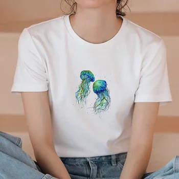 A nők Grafikus Medúza Nyomtatás Divat 90-es évek Aranyos Akvarell Rövid Ujjú Hölgy Ruhák Felsők Pólók Nyomtatása Női Tshirt-Póló